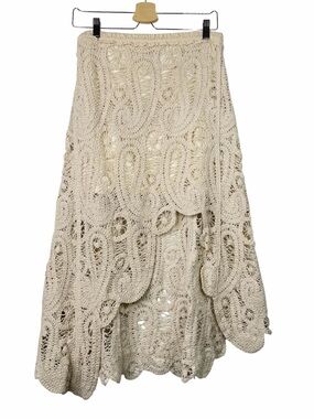 POL Crochet HI-LOW Cream Knit Skirt Boho Western Festival Beachy Coastal S/M